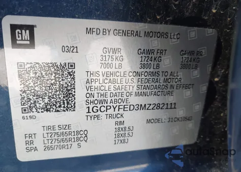 2021 Chevrolet Silverado 1500 4Wd Short Bed Lt Trail Boss z USA, uszkodzony, nr VIN 1GCPYFED3MZ282111